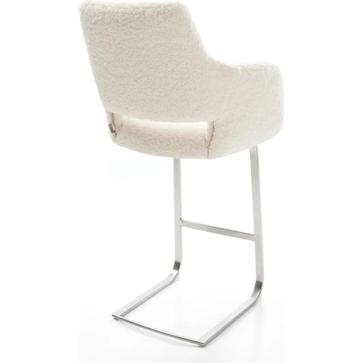 Barstuhl Yago-Flex Teddystoff Beige Freischwinger Flach Edelstahl Silberfarben Taschenfederkern – Bild 6