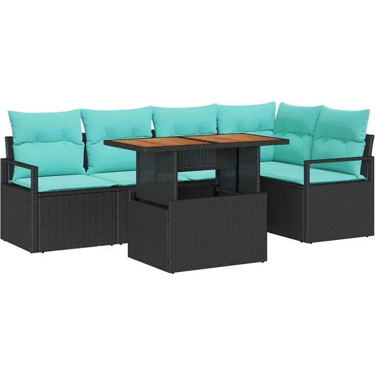 vidaXL Garten Essgruppe mit Kissen 6 pcs Schwarz und Teal 3349717 – Bild 2