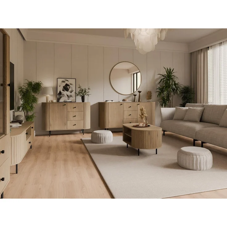 Compleo Standvitrine mit 2 Schubladen und Türen ZANTO Elegant design TOPSELLER Eiche cremona oder Beige – Bild 2