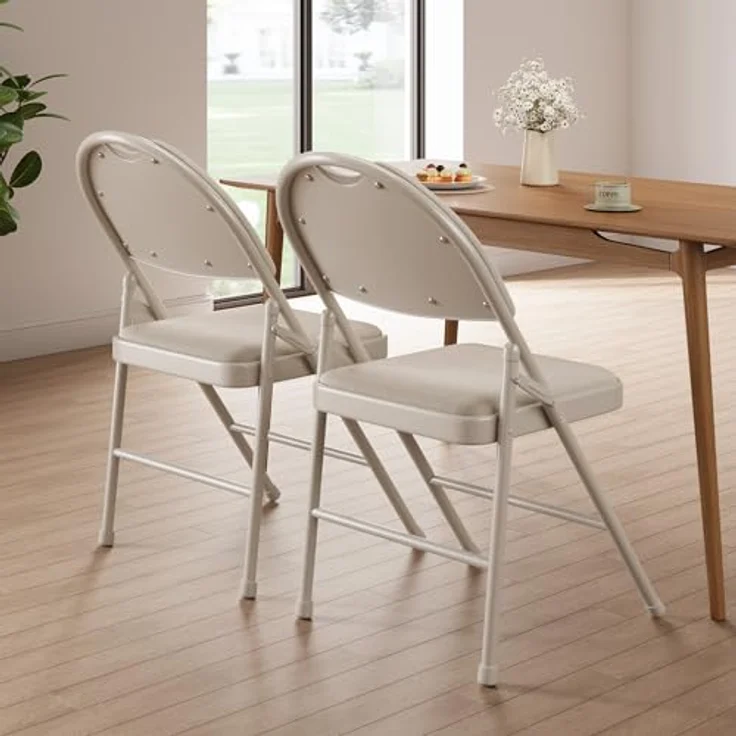GarveeHome 2/4er Set Klappstühle Mit Polster & Rutschfesten Füßen | Faltbare Metallstühle Für Zuhause, Büro & Events | Platzsparende Stapelstühle Für Innen & Außen – Grau, Beige, Rot – Bild 6
