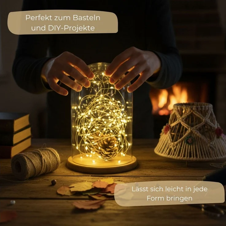 matches21 HOME & HOBBY LED-Lichterkette Mini Lichterkette 1 m, 20 LED Timer Batterie warmweiß innen, 20-flammig, Micro Draht Beleuchtung Indoor Leuchtdeko – Bild 3