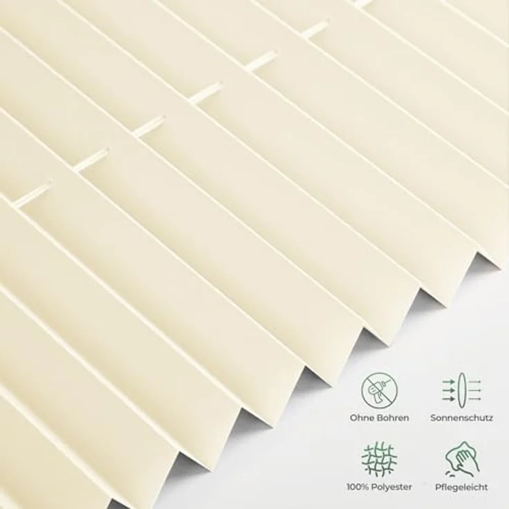 Plisseerollo ohne Bohren Klemmfix 65x100 cm(BxH) Beige Jalousie Sonnenschutz Easyfix Faltrollo Lichtdurchlässig Rollo für Fenster & Tür – Bild 3