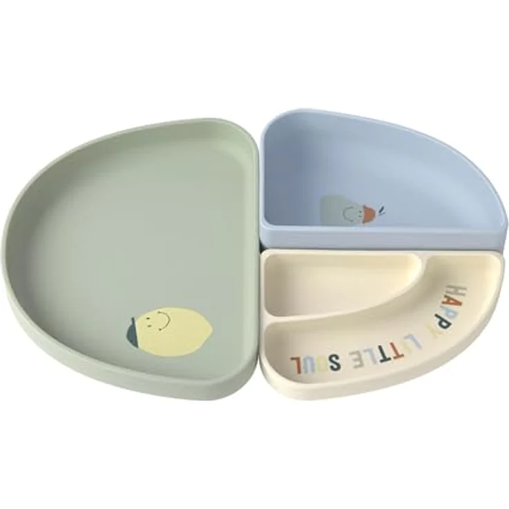 Lässig Silikon Trennschalen Set Section Dish Set - Happy Fruits - Lemon, 3-teilig, spülmaschinen- und mikrowellengeeignet, BPA-frei, flexibel und bruchfest – Bild 4