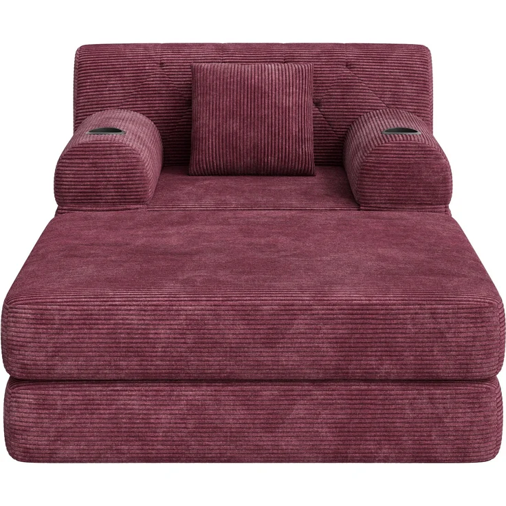 ZUBALIYA Schlafsofa 162x81 cm, mit Stauraum, mit Samtbezug, mit Cordbezug, mit Knopfheftung, mit breiten Armlehnen, Rot – Bild 9