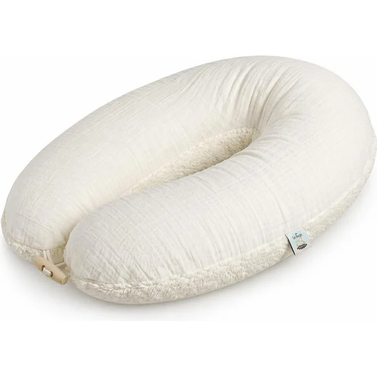 SEI Design Stillkissen XXL 190x35 cm Musselin EPS Mikroperlen Seitenschläferkissen GOTS Taupe, Schwangerschaftskissen mit Bezug, Schwangerschaftskissen mit Bezug