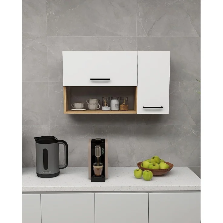Mehrzweckschrank, Saphir-Eiche & Weiß, 90 x 52 x 23,8 cm | 100% melaminbeschichtet, 18 mm stark | Wandmontage, stilvolle Aufbewahrungslösung – Bild 2
