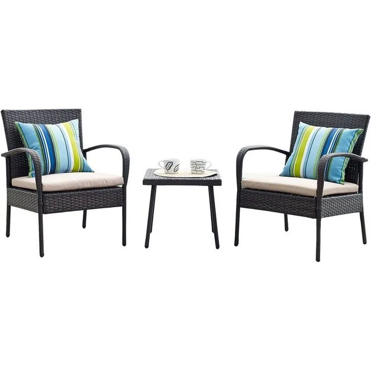 HTI-Line Balkonset Terrassenmöbel Neapel, (Set, 3-tlg, 2x Stühle, 1x Tisch, inkl. Auflagen), Loungemöbel Gartenmöbel