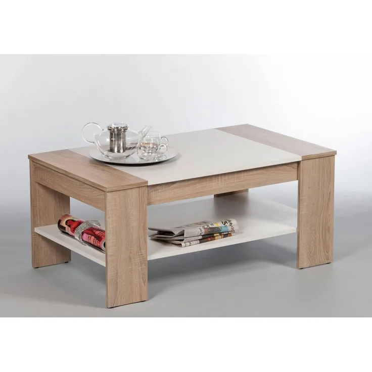 FINLEY Couchtisch in Eiche Sonoma Optik, Weiß - geräumiger Sofatisch mit Ablage für Ihren Wohnbereich - 100 x 44 x 58 cm (B/H/T)