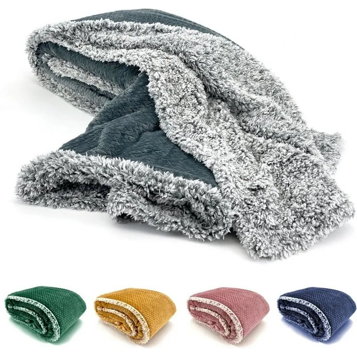 Wohndecke Flauschig warme Kuscheldecke Samt Jaquard Flanell, heimtexland, mit Teddy Plüsch - kuschelig weich - Premium - fusselfrei