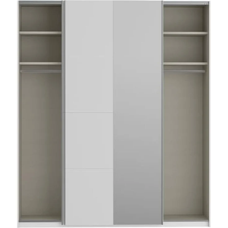 Forte FITTIO Kleiderschrank 200, moderner Schwebetürenschrank, 2-türig, Kleiderstange, Einlegeböden, Spiegel, Schlafzimmer, Holzwerkstoff, Weiß, 200,1 cm breit x 235 cm hoch x 61,2 cm tief – Bild 4