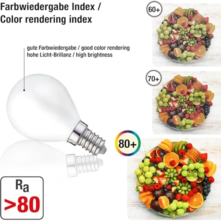 hellum E14 LED Glühbirne, G45 LED Lampe 4,5W als Ersatz Leuchtmittel für 40-Watt Glühbirne, LED E14 warmweiß mit 2700 Kelvin, 470 Lumen LED Filament Matt, 10 Stück 220384 – Bild 4