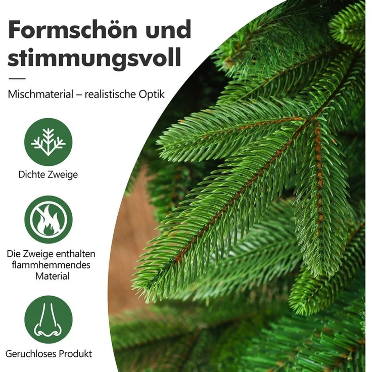 Sinaopus Künstlicher Weihnachtsbaum 180 cm Tannenform, PE+PVC, 300 LEDs, Holzständer, 8 Lichtmodi, Naturnahe Tannenform, 3D-PE-Zweige, PVC-Fülle, Holzständer, dicht, 300 LEDs, 8 Lichtmodi, 3D-PE-Zweige, vormontierte Äste, formbar – Bild 2