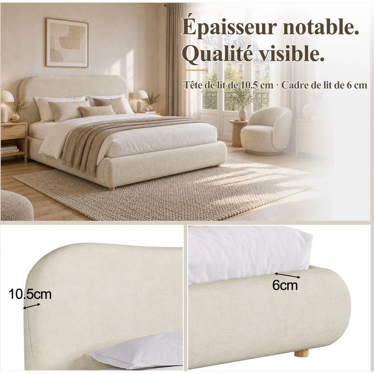 Polsterbett mit Bettkasten, Liegefläche 160×200 cm, hydraulisch, Chenille in Beige, ohne Matratze – Bild 7