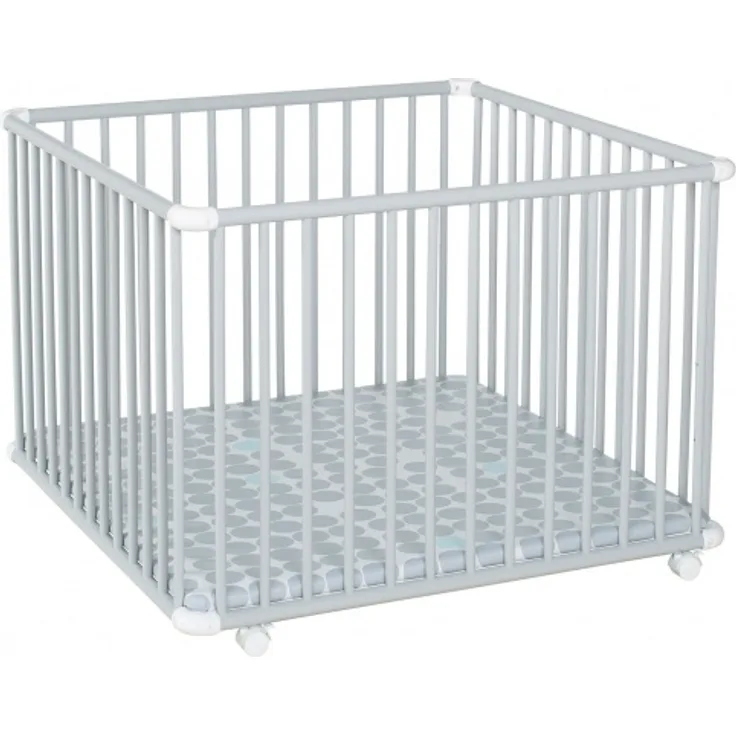 Geuther - Laufgitter Belami +, TÜV geprüft, höhenverstellbarer Laufstall, zerlegbar, gepolsterter Boden, Teppichrollen, 97x97 cm, grau, Punkte