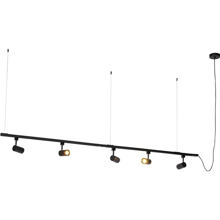 Qazqa Schienensystem-Sets Jeana, ohne Leuchtmittel, GU10, Schwarz, Modern, Stahl, Deckenstrahler 5-flammig – Bild 1