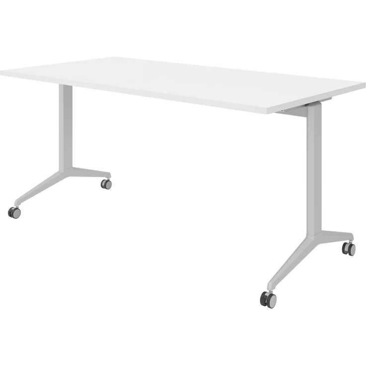 bümö Seminartisch klappbar fahrbar 160x80 cm weiß, Gestell silber - Klapptisch staffelbar, mit vier Doppelrollen Büro Schulungstisch, KFZ16-W-S – Bild 1