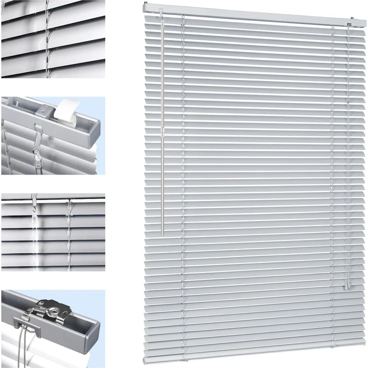 Sekey Klemmfix-Jalousie für Fenster freihängend, 25mm Alu-Lamellen, mit Bohren, inklusive Montagematerial Aluminium-Jalousie ohne Bohren, 90x220 cm,Silber