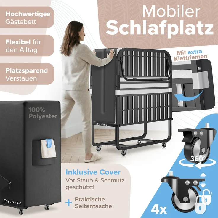 ELONEO Klappbett mit Premium-Matratze, 80x200 cm – Bild 5