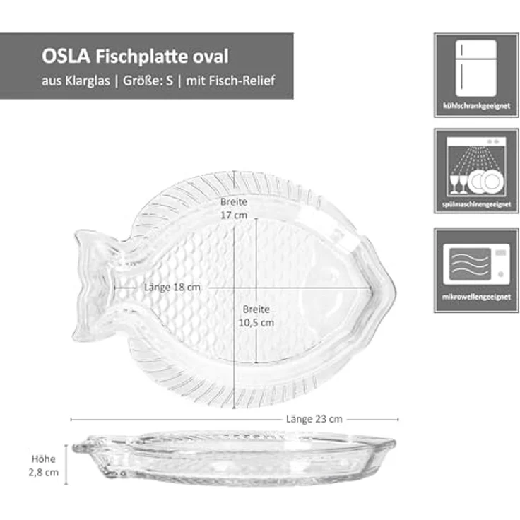 MamboCat Servierplatte 2x Fischplatte OSLO Gr. S 23x17cm Glas Fisch-Relief Servier-Teller, Glas – Bild 6