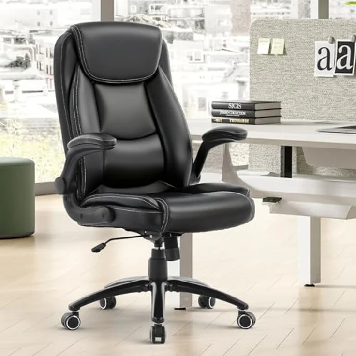 COLAMY Ergonomischer Bürostuhl, Office Bürostuhl Ergonomisch, 360° Drehung Chefsessel Schreibtischstuhl mit Hochklappbaren Armlehnen, Verstellbarer Rückenlehne, Höhe & Kippspannung, Schwarz – Bild 2