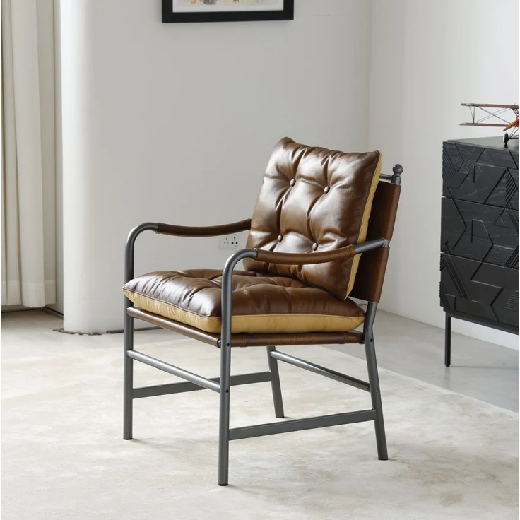 Sessel 60cm×62cm×90cm aus Echtleder mit Metallgestell und Armlehnen – Bild 4