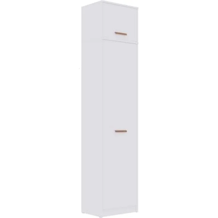 Marmex Möbel Grant 20/14B Kleiderschrank mit Aufsatz, Drehtürenschrank mit Einlegeböden und einer ausziehbaren Kleiderstange, laminierte Spanplatte, weiß, 52x235x40 cm