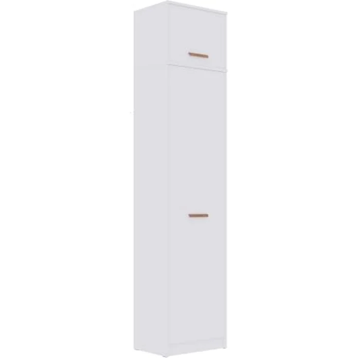 Marmex Möbel Grant 20/14B Kleiderschrank mit Aufsatz, Drehtürenschrank mit Einlegeböden und einer ausziehbaren Kleiderstange, laminierte Spanplatte, weiß, 52x235x40 cm – Bild 1