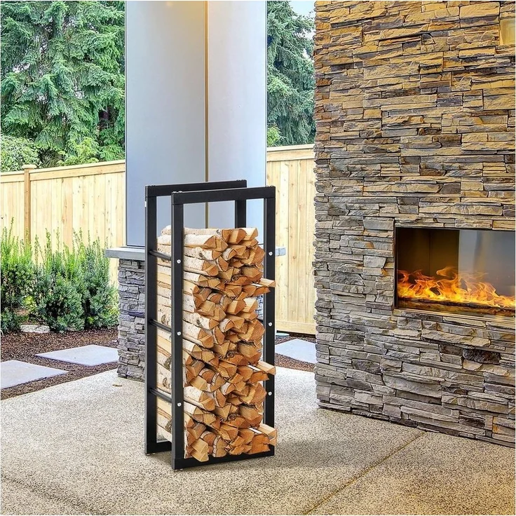 HOMCOM Kaminholzregal Feuerholzregal Kaminholzablage, BxTxH:60x25x100 cm, (Stahl, 1-St, Schwarz), 100kg, Kaminholzhalter Stahl – Bild 4