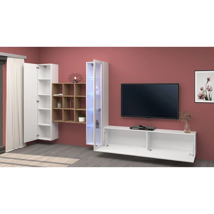 Wohnwand >Benevent< (4-teilig) in Weiß Hochglanz - 350x180x30 (BxHxT) – Bild 3