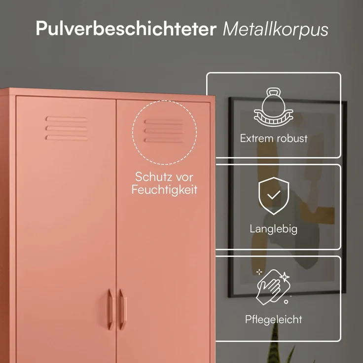 skølm 'Atria' Kleiderschrank mit Schublade, Metall, 170x45x80 cm, terrakotta, Garderobe mit 4 Fächern und 2 Kleiderstangen – Bild 4