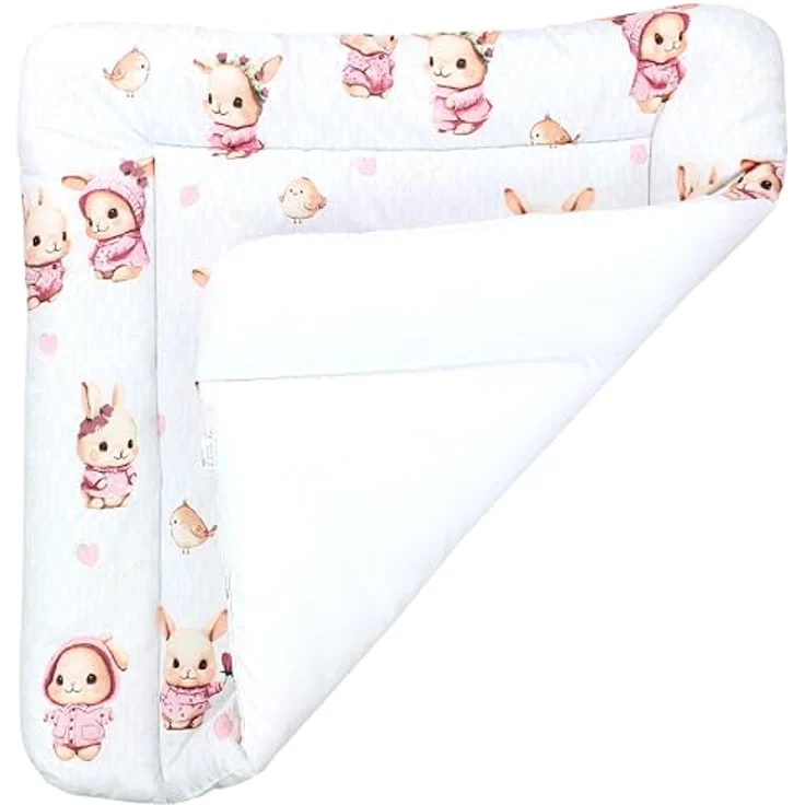 TupTam Baby Wickeltischauflage mit Baumwollbezug Gemustert, Farbe: Kaninchen/Rosa, Größe: 75x85 cm – Bild 5