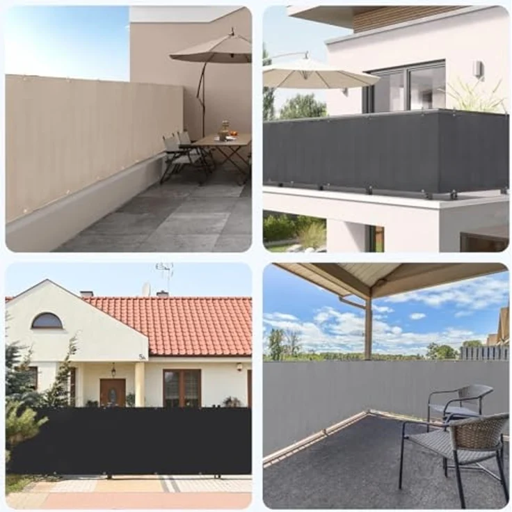 Sekey Balkon Sichtschutz Balkonabdeckung Balkonverkleidung blickdichte Wind- und UV-Schutz, 100% Privatsphäre, mit Ösen, Nylon Kabelbinder und Kordel, Hellgrau 0. 9×3m – Bild 9