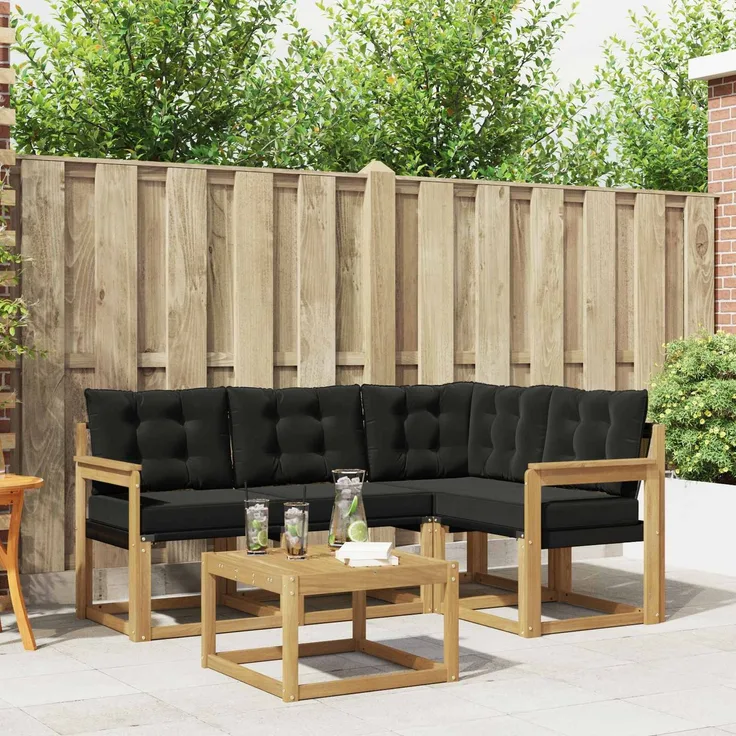 vidaXL Outdoor-Sofagarnitur mit Kissen 5 pcs Weiß und Schwarz 3389446