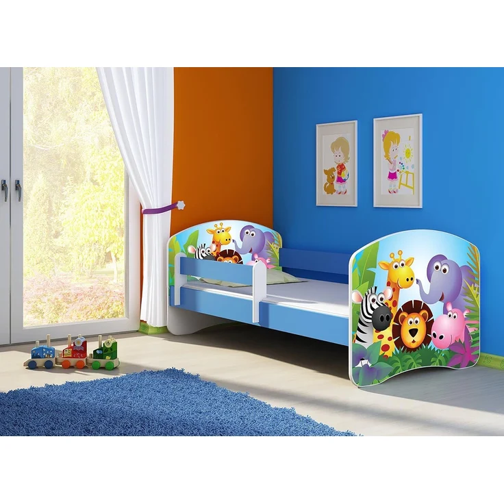 ACMA Kinderbett Jugendbett mit Einer Schublade und Matratze Blau mit Rausfallschutz Lattenrost II 140x70 160x80 180x80 (01 Zoo, 160x80) – Bild 2