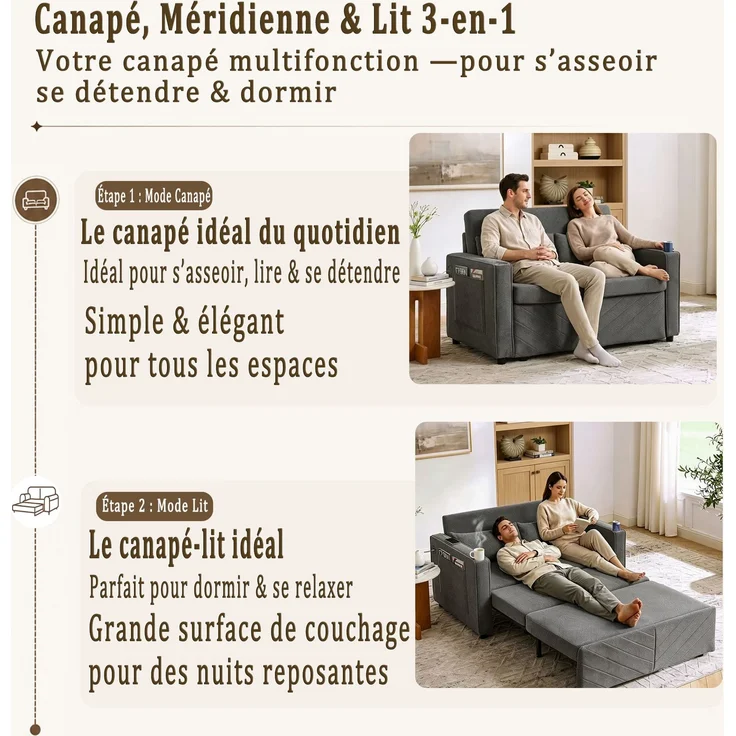 ZUBALIYA Sofa mit USB - Anschluss, für Wohnzimmer und Apartments, mit stabilem Untergestell, für den täglichen Gebrauch, Blau – Bild 8