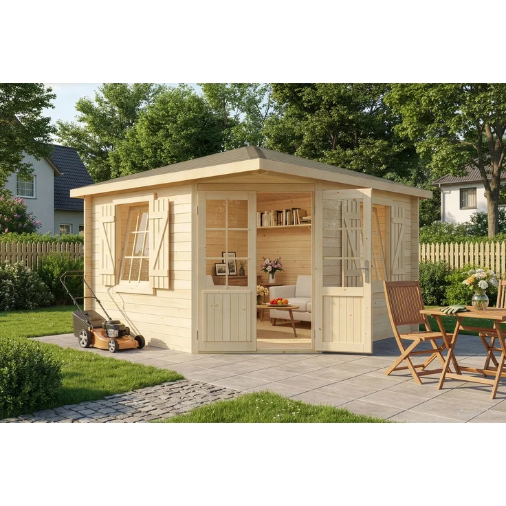 Alpholz 5-Eck Gartenhaus Monica Royal Gartenhaus aus Holz Holzhaus mit 40 mm Wandstärke Blockbohlenhaus mit Montagematerial – Bild 1