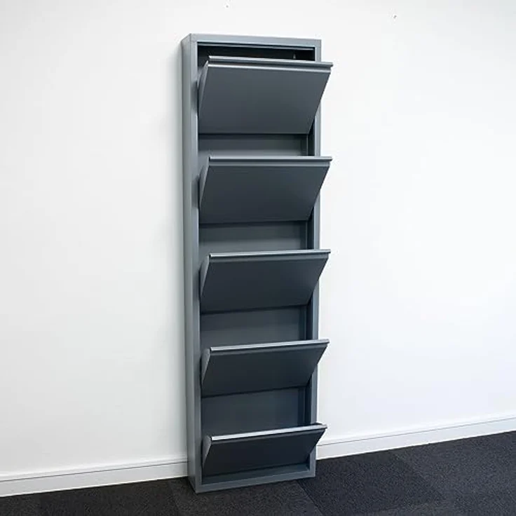 ebuy24 Pisa Schuhkipper, Grau, Holzwerkstoff, 15 Klappen, 150x173x16 cm, Schuhaufbewahrung für Garderobe – Bild 4