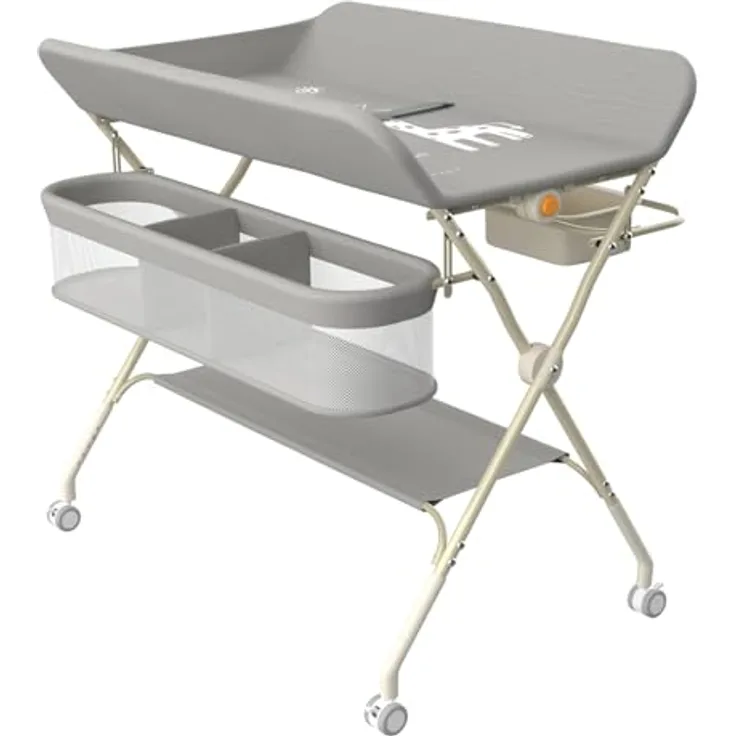Wickeltisch, zusammenklappbar, mit Aufbewahrungskorb, Struktur aus Eisen, max. Belastung 25 kg, für Neugeborene, ergonomisches Design, Wickeltisch, 75 x 68 x 83–91 cm (A) Grau