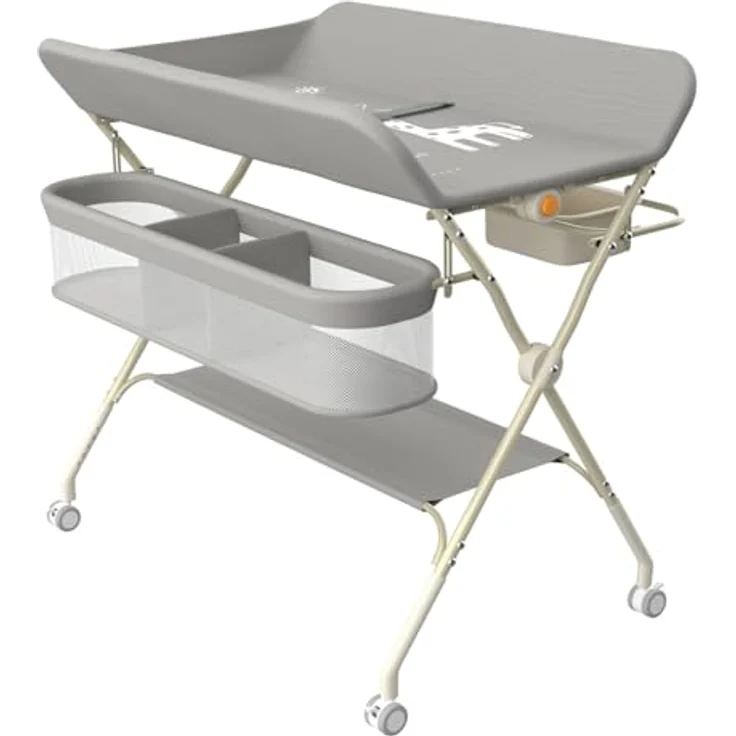 Wickeltisch, zusammenklappbar, mit Aufbewahrungskorb, Struktur aus Eisen, max. Belastung 25 kg, für Neugeborene, ergonomisches Design, Wickeltisch, 75 x 68 x 83–91 cm (A) Grau – Bild 1