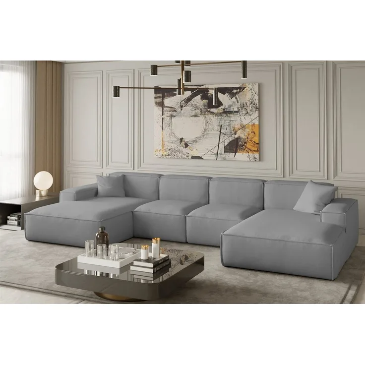 Wohnlandschaft U-Form CELES XS in Stoff Opera Velvet Hellgrau