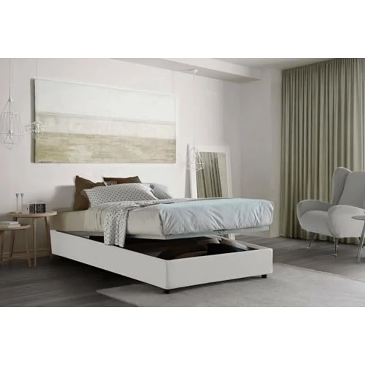 Talamo Italia - Chiara Doppelbett, Bettkasten mit Stoffbezug, 100 % Made in Italy, Öffnung vorne, inklusive Matratze 120 x 190 cm, Weiß – Bild 4