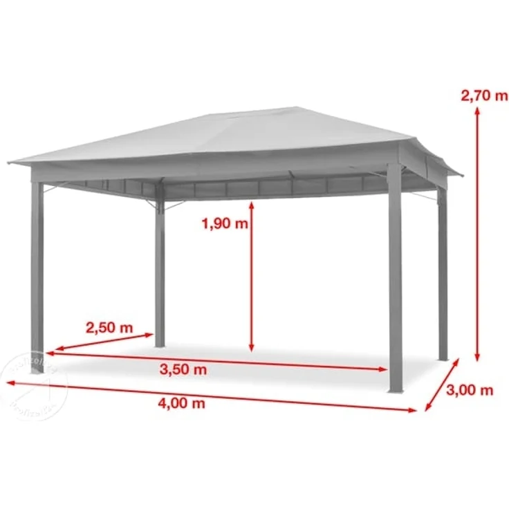 Gartenpavillon 3x4 m ALU PREMIUM ca. 220g/m² Dachplane wasserdicht Pavillon - 4 Seitenteile Gartenzelt taupe ca. 9x9 cm Profil – Bild 9