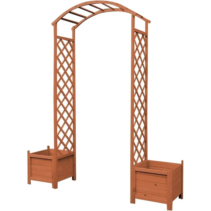 Rosenbogen Braun mit Blumenkübeln Spalier Rankhilfe Gitter Holz Pergola Gestell – Bild 2