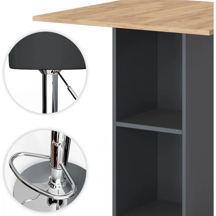 Bartisch-Set Rodeo Anthrazit 70 x 70 cm mit 2 Barhockern Vicco – Bild 6