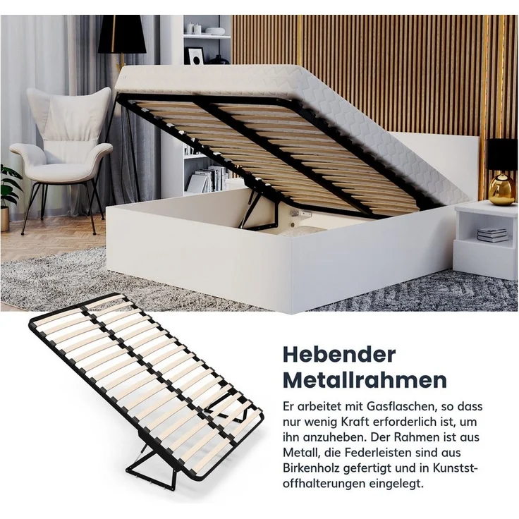 FDM Stauraumbett PANAMA, Hebbarer Metallrahmen, Bettkasten, mit/ohne Matratze – Bild 3