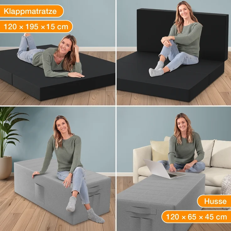 Bestschlaf Klappmatratze Spar-Set inkl. Husse & Transporttasche, Polyester, Schwarz / Grau, 120x195 cm – Bild 3
