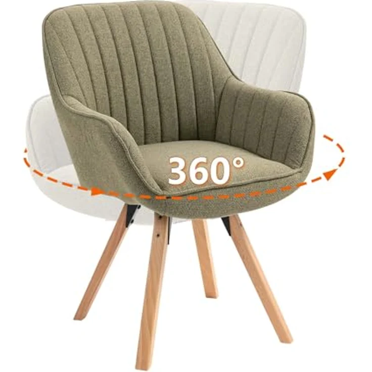 MEUBLE COSY Esszimmerstühle Drehbar 2er Set Küchenstuhl Polsterstuhl Drehstuhl mit Armlehne Sessel Schminkstuhl aus Stoff Massivholzbeine für Esszimmer Wohnzimmer Arbeitszimmer, Grün – Bild 7