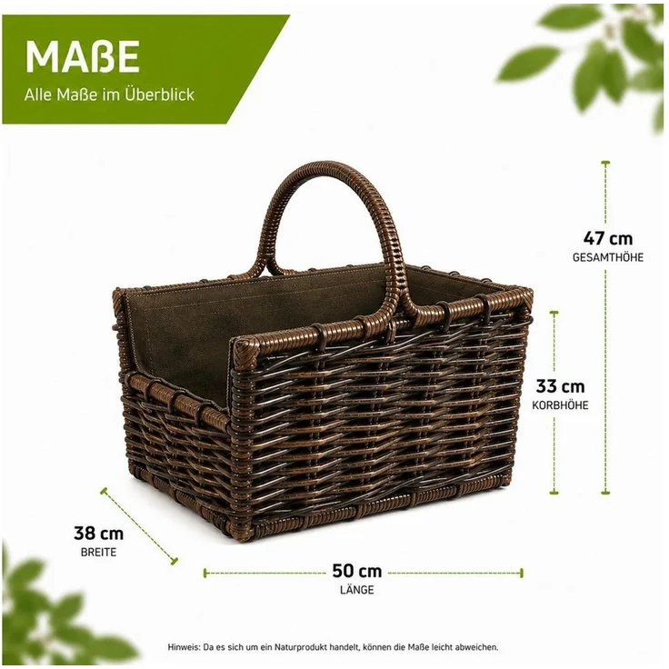 Kobolo Kaminholzkorb Holztrage Krabu Rattan - abnehmbarem dunklen Stoff – Bild 2