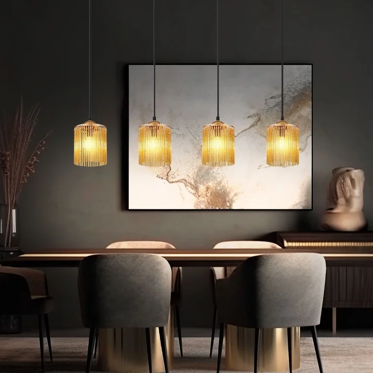 Hängeleuchte, gold, Acrylstäbe amber, L 87 cm – Bild 4
