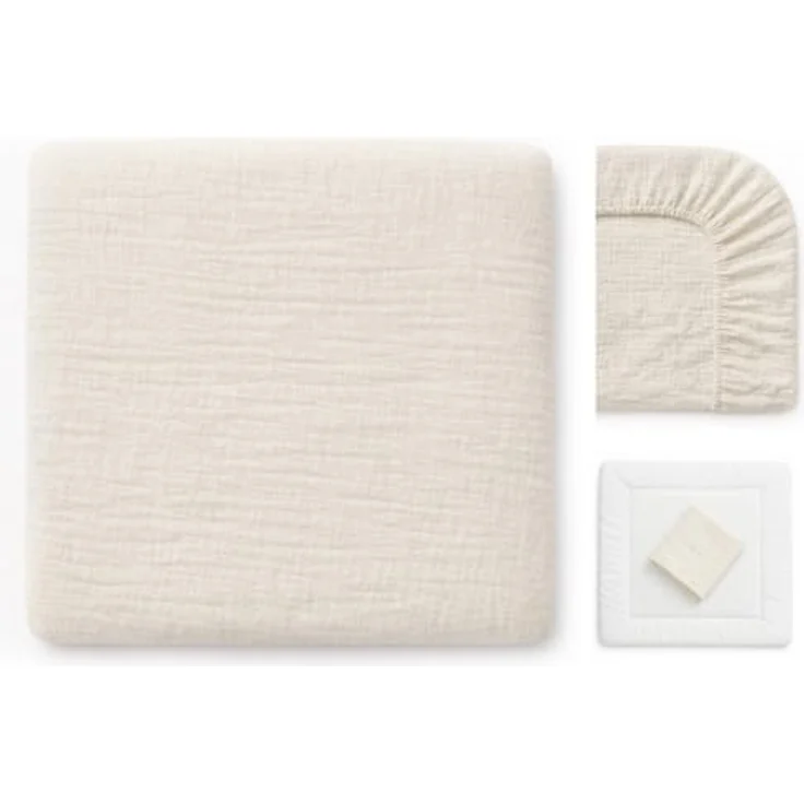 Wickelauflagenbezug 100% Baumwolle Musselin Bezug für Wickelauflage 85x75 und 75x75 cm – weicher Wickeauflagenüberzug, atmungsaktiv & waschbar CREME – Bild 2